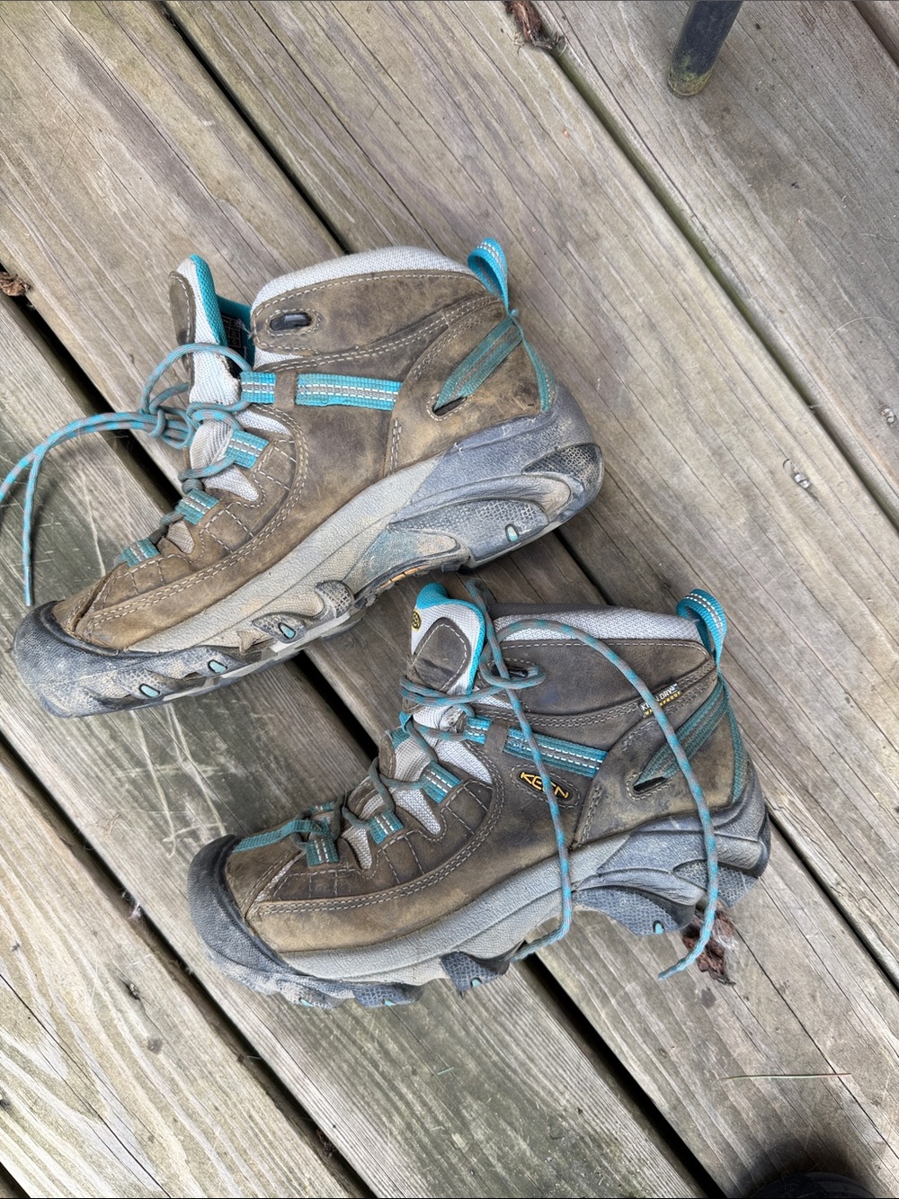 Keen Brown and Teal Lace-Up Hiking Boots